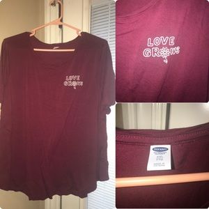 Maroon “love grows” t shirt